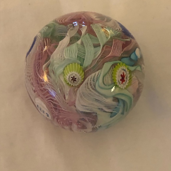Millefiore Swirled Glass Paperweight Vintage Ribbon Heavy VERY PRETTY